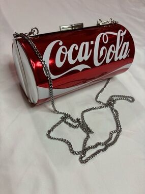 Licensed Coca-Cola Red Metallic Can-Shaped Mini Bag with Silver Chain